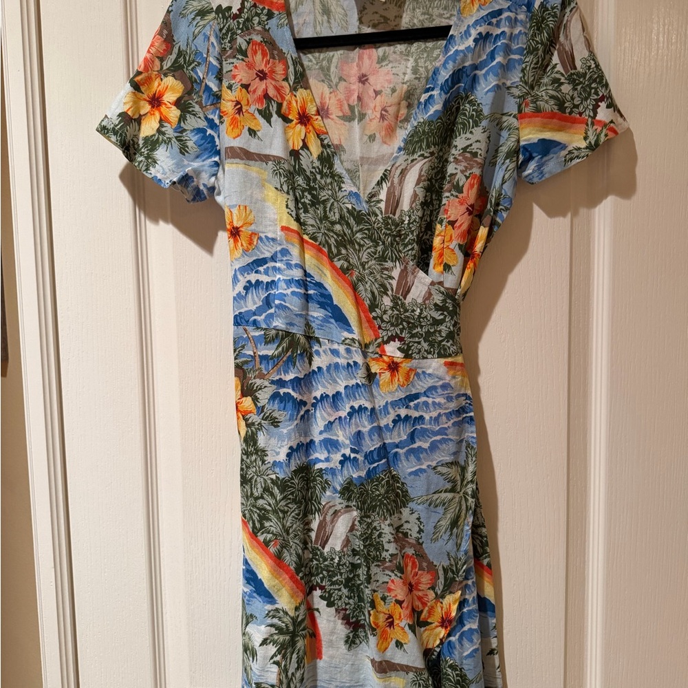 Marine Layer Floral Tropical Dress - Blue and Orange